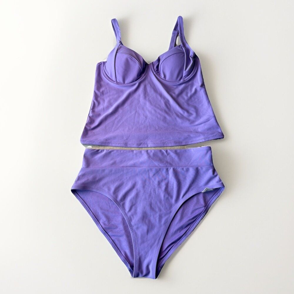 Old Navy Lilac TANKINI SET size L Bustier Top, High Rise Bottom